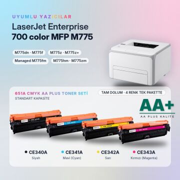 Hp 651A CMYK Muadil Toner Seti AA Plus / LaserJet Enterprise 700 Color MFP M775 / CE340A / CE341A / CE342A / CE343A