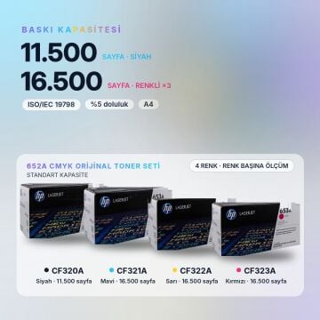Hp 652A Orjinal Toner Set Avantaj Paket / Color LaserJet Enterprise M651 / Flow MFP M680 / CF320A / CF321A / CF322A / CF323A