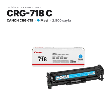 Canon CRG-718 / LBP7200Cdn / LBP7210Cdn / LBP7660Cdn / LBP7680Cx / MF724Cdw / MF728Cdw / MF729Cx / MF8330Cdn / MF8340Cdn / MF8350Cdn / MF8360Cdn / MF8380Cdw / MF8540Cdn / MF8550Cdn / MF8580Cdw Mavi Orjinal Toner