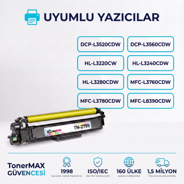 Brother TN-279 Muadil Toner Sarı- Çipli / DCP-L3520CDW / L3560CDW / HL-L3220CW / L3240CDW / L3280CDW / MFC-L3720CDW / L3760CDW / L3755CDW / L3780CDW / L8390CDW