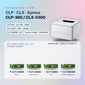 Samsung CLT-406S CMYK Toner Çipi Seti / CLP-360 / CLX-3300 / C410 / C460