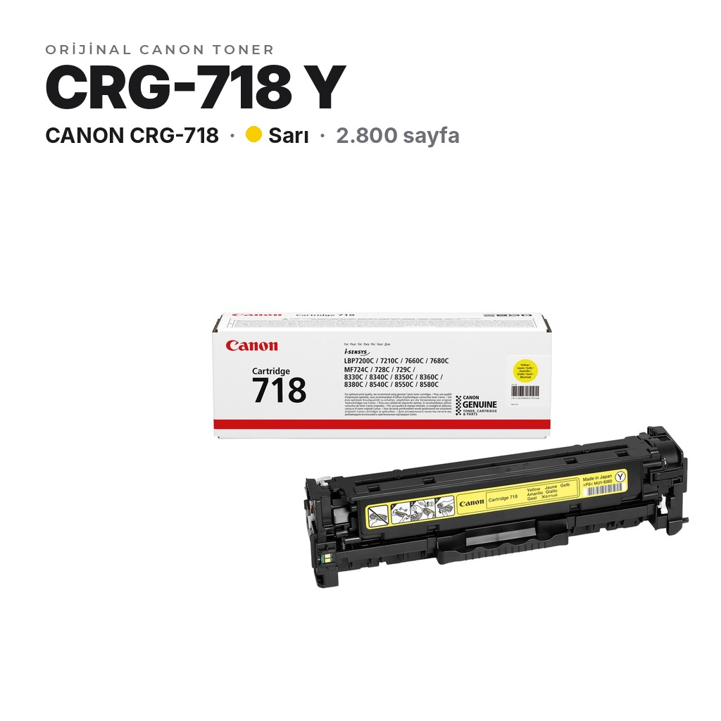 Canon CRG-718 Y Sarı orijinal toner