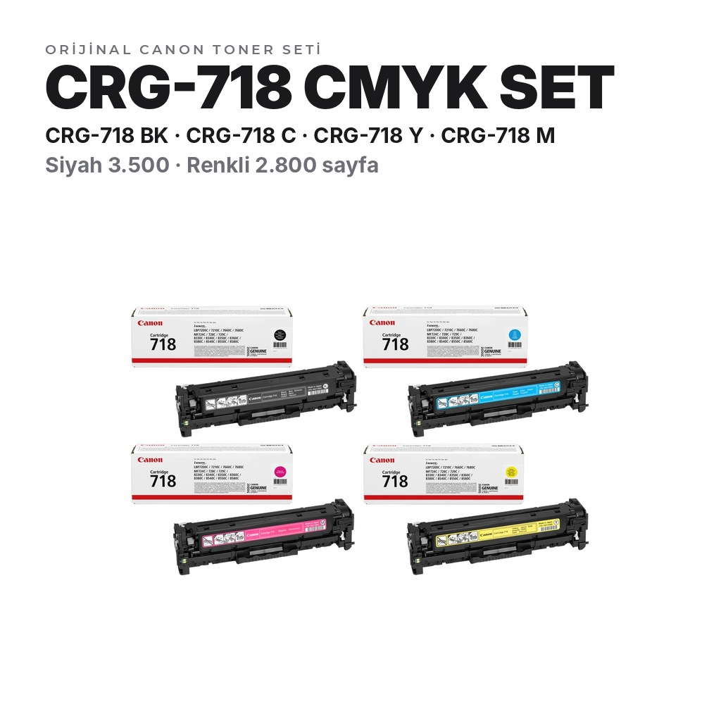 TonerMAX® Canon CRG-718 CMYK Orijinal Toner Takımı