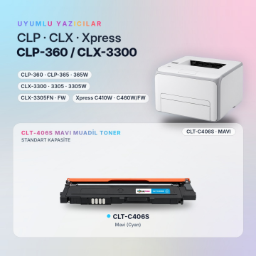 Samsung CLT-C406S Mavi Muadil Toneri / CLP360 / CLP365 / CLX3300 / CLX3305 / C410 / C460
