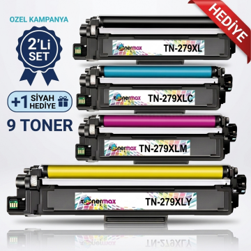 Brother TN-279XL Muadil Toner 2'li Set + Siyah Hediye (9 Toner) - Yüksek Kapasite- Çipli / DCP-L3520CDW / L3560CDW / HL-L3220CW / L3240CDW / L3280CDW / MFC-L3720CDW / L3760CDW / L3755CDW / L3780CDW / L8390CDW
