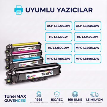 Brother TN-279XL Muadil Toner 2'li Set + Siyah Hediye (9 Toner) - Yüksek Kapasite- Çipli / DCP-L3520CDW / L3560CDW / HL-L3220CW / L3240CDW / L3280CDW / MFC-L3720CDW / L3760CDW / L3755CDW / L3780CDW / L8390CDW