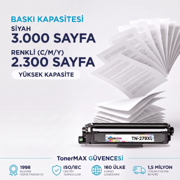 Brother TN-279XL Muadil Toner 2'li Set + Siyah Hediye (9 Toner) - Yüksek Kapasite- Çipli / DCP-L3520CDW / L3560CDW / HL-L3220CW / L3240CDW / L3280CDW / MFC-L3720CDW / L3760CDW / L3755CDW / L3780CDW / L8390CDW