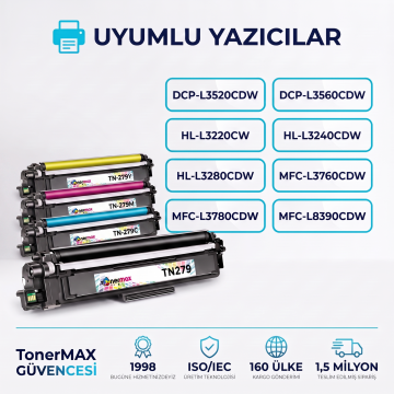 Brother TN-279XL Muadil Toner 2'li Set + Siyah Hediye (9 Toner) - Yüksek Kapasite- Çipli / DCP-L3520CDW / L3560CDW / HL-L3220CW / L3240CDW / L3280CDW / MFC-L3720CDW / L3760CDW / L3755CDW / L3780CDW / L8390CDW