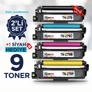 Brother TN-279XL Muadil Toner 2'li Set + Siyah Hediye (9 Toner) - Yüksek Kapasite- Çipli / DCP-L3520CDW / L3560CDW / HL-L3220CW / L3240CDW / L3280CDW / MFC-L3720CDW / L3760CDW / L3755CDW / L3780CDW / L8390CDW