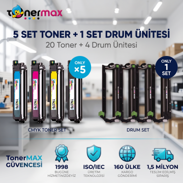Brother TN-279 Muadil Toner 5 Set + Drum Ünitesi (20 Toner + Drum)- Çipli / DCP-L3520CDW / L3560CDW / HL-L3220CW / L3240CDW / L3280CDW / MFC-L3720CDW / L3760CDW / L3755CDW / L3780CDW / L8390CDW