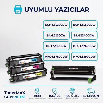 Brother TN-279 Muadil Toner 5 Set + Drum Ünitesi (20 Toner + Drum)- Çipli / DCP-L3520CDW / L3560CDW / HL-L3220CW / L3240CDW / L3280CDW / MFC-L3720CDW / L3760CDW / L3755CDW / L3780CDW / L8390CDW