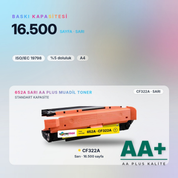 Hp 652A CF322A Sarı Muadil Toner AA Plus / Color LaserJet Enterprise M651 / Flow MFP M680