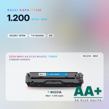 Hp 222A W2221A Mavi Muadil Toner AA Plus / Color LaserJet Pro 3201 / 3204 / 3288 / 3303 / 3388