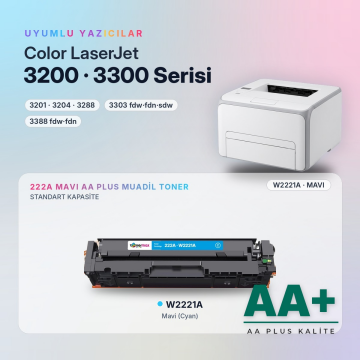 Hp 222A W2221A Mavi Muadil Toner AA Plus / Color LaserJet Pro 3201 / 3204 / 3288 / 3303 / 3388