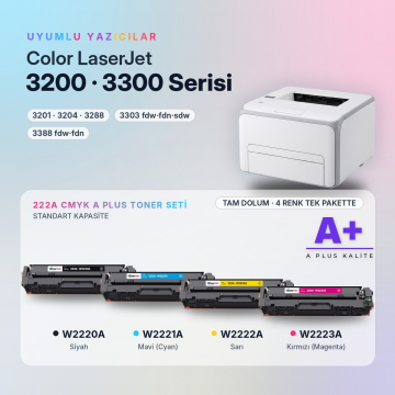 Hp 222A CMYK Muadil Toner Seti A Plus / Color LaserJet Pro 3201 / 3204 / 3288 / 3303 / 3388 / W2220A / W2221A / W2222A / W2223A
