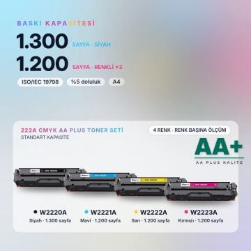 Hp 222A CMYK Muadil Toner Seti AA Plus / Color LaserJet Pro 3201 / 3204 / 3288 / 3303 / 3388 / W2220A / W2221A / W2222A / W2223A