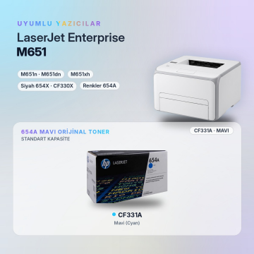 Hp 654A CF331A / Color LaserJet Enterprise M651 Mavi Orjinal Toner