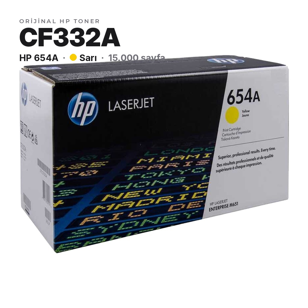 HP 654A CF332A Sarı orijinal toner