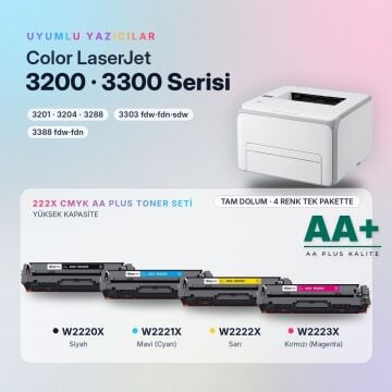 Hp 222X CMYK Muadil Toner Seti AA Plus / Color LaserJet Pro 3201 / 3204 / 3288 / 3303 / 3388 / W2220X / W2221X / W2222X / W2223X