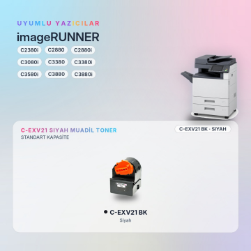 Canon C-EXV21 Siyah Muadil Toner - Çipli / IR-C2380i / C2880 / C2880i / C3080i / C3380 / C3380i / C3580i / C3880 / C3880i