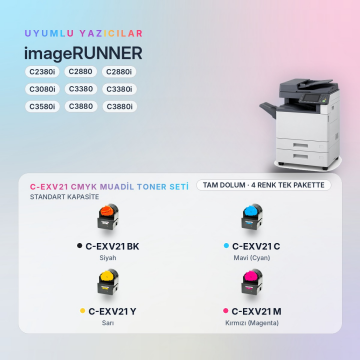 Canon C-EXV21 CMYK Muadil Toner Seti - Çipli / IR-C2380i / C2880 / C2880i / C3080i / C3380 / C3380i / C3580i / C3880 / C3880i