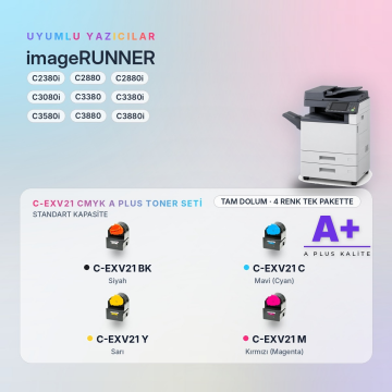 Canon C-EXV21 CMYK Muadil Toner Seti A Plus / IR-C2380i / C2880 / C2880i / C3080i / C3380 / C3380i / C3580i / C3880 / C3880i
