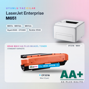Hp 654A CF331A Mavi Muadil Toner AA Plus / Color LaserJet Enterprise M651