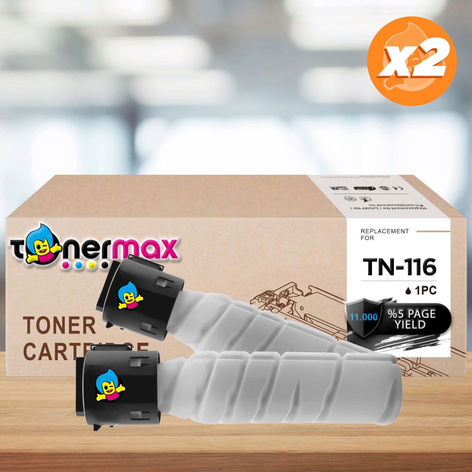 Konica Minolta Uyumlu Tonermax TN-116 Muadil Toner 2'li Avantaj Paket / BizHub 164 / BizHub 165 / BizHub 185