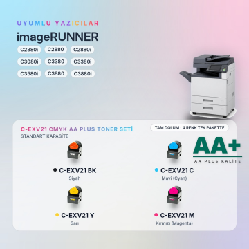 Canon C-EXV21 CMYK Muadil Toner Seti AA Plus / IR-C2380i / C2880 / C2880i / C3080i / C3380 / C3380i / C3580i / C3880 / C3880i