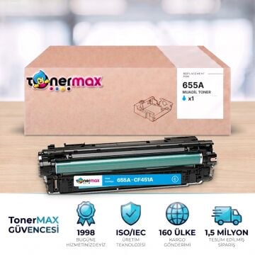 Hp 655A CF451A Mavi Muadil Toner - Çipli / Color LaserJet Enterprise M652 / M653 / MFP M681 / M682