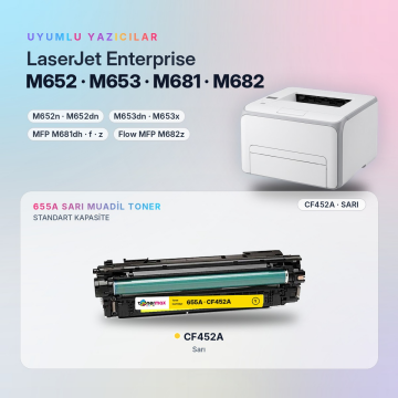Hp 655A CF452A Sarı Muadil Toner - Çipli / Color LaserJet Enterprise M652 / M653 / MFP M681 / M682