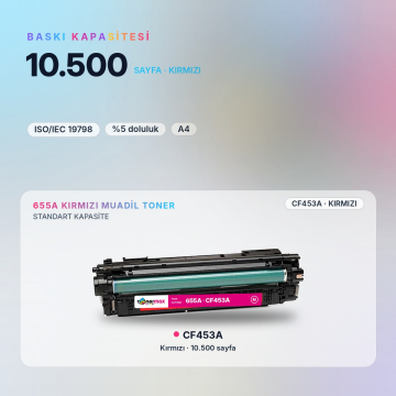 Hp 655A CF453A Kırmızı Muadil Toner - Çipli / Color LaserJet Enterprise M652 / M653 / MFP M681 / M682