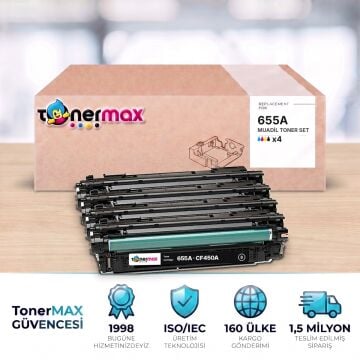 Hp 655A CMYK Muadil Toner Seti - Çipli / Color LaserJet Enterprise M652 / M653 / MFP M681 / M682 / CF450A / CF451A / CF452A / CF453A